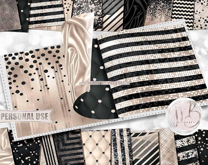 Black and Champagne Luxury Scrapbook Paper Download • Luxurious Glitter and Foil • Scrapbooking Printable