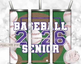Purple Baseball Senior 2026 20oz Skinny Tumbler Wrap Sublimation Download • Senior Night Baseball Graduate Gift • DIY Print and Press