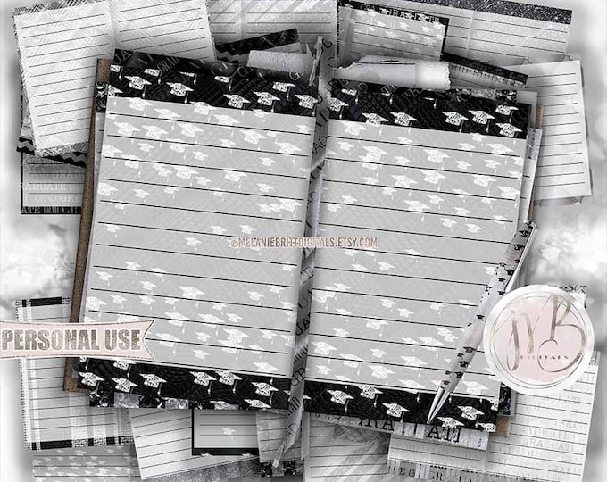 Silver Luxury Graduation Junk Journal Page Download • Luxurious Diamond Mortarboards Graduate Memorabilia • Journaling Printable