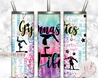 Colorful Gymnastics Life 20oz Skinny Tumbler Wrap Sublimation Download • Rainbow Tie Dye Typography Gymnast Gift • DIY Print and Press #4