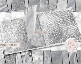 Silver Luxury Scrapbook Paper Download • Luxurious Design Sparkling Glitter Shimmering Foil • DIY Printable Paper Crafts 20 12x12 JPG & PDF