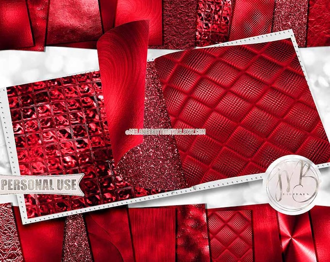 Cherry Red Opulent Scrapbook Paper Download • Unique Metallic Shimmering Foil • Scrapbooking Printable