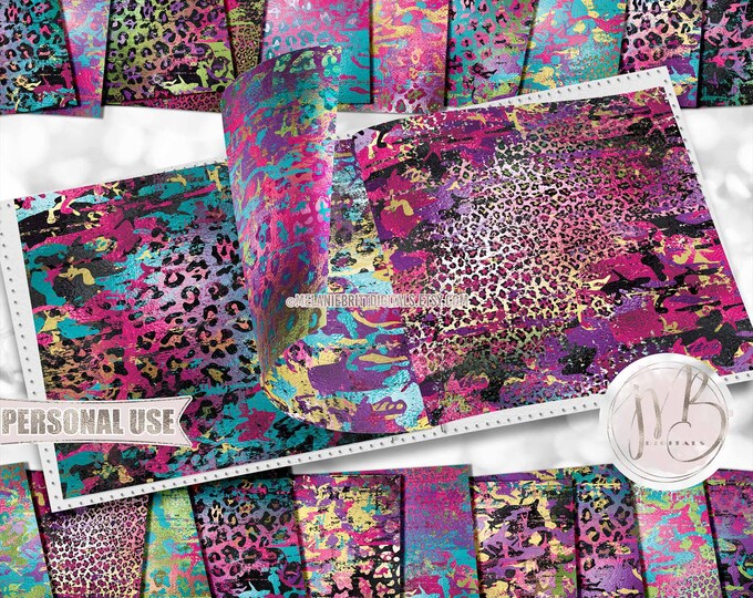 Rainbow Camo and Leopard Print Scrapbook Paper Download • Distressed Camouflage Leopard • Scrapbooking Printable