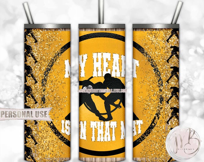 Boy Wrestling Tumbler Download • Athletic Gold School Colors “My Heart is on that Mat” • Sublimation Print and Press