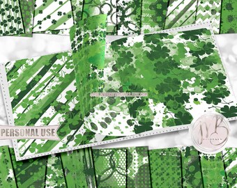 St Patrick's Day Watercolor Scrapbook Paper Download • Clovers and Shamrocks Messy Paint Design • Printable Paper Crafts 20 12x12 JPG & PDF