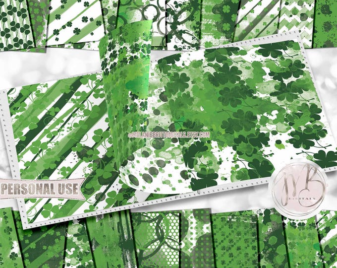 St Patrick's Day Watercolor Scrapbook Paper Download • Clovers and Shamrocks Messy Paint Design • Printable Paper Crafts 20 12x12 JPG & PDF