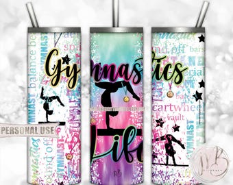 Colorful Gymnastics Life Tumbler Wrap Download • Rainbow Tie Dye Typography Gymnast Gift • Sublimation Print and Press #4