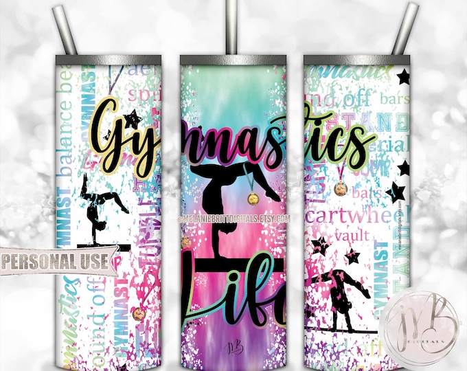 Colorful Gymnastics Life Tumbler Wrap Download • Rainbow Tie Dye Typography Gymnast Gift • Sublimation Print and Press #4