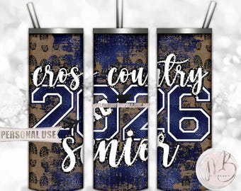 Navy Blue Cross Country XC Senior 2026 20oz Skinny Tumbler Wrap Sublimation Design Download • Terrain Endurance Running • DIY Print & Press