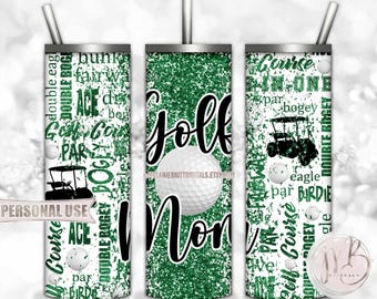 Green Glitter Golf Mom 20oz Skinny Tumbler Wrap Sublimation Design • Typography Golf Ball Club Cart Golf Mom Gift • DIY Print and Press