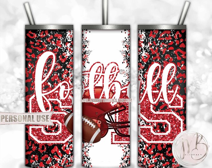Red Football Sister 20oz Skinny Tumbler Wrap Sublimation Design • Football Helmet Leopard Print Sports Sis Gift • DIY Print and Press