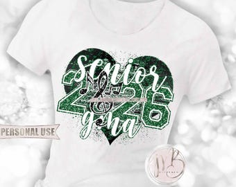 Green Band Senior 2026 Gma Heart T-Shirt Sublimation Design Download • Music Notes Marching Band Senior Grandma Gift • DIY Print and Press