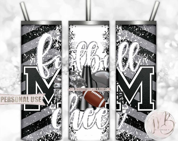 Silver Mom of Both Football and Cheer 20oz Skinny Tumbler Wrap Sublimation Download • Chevron Mom Gift • DIY Print and Press