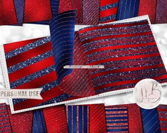 Patriotic Glitter Stripes Scrapbook Paper Download • USA Sparkling Glitter and Shimmering Foil • Printable Paper Crafts 20 12x12 JPG & PDF