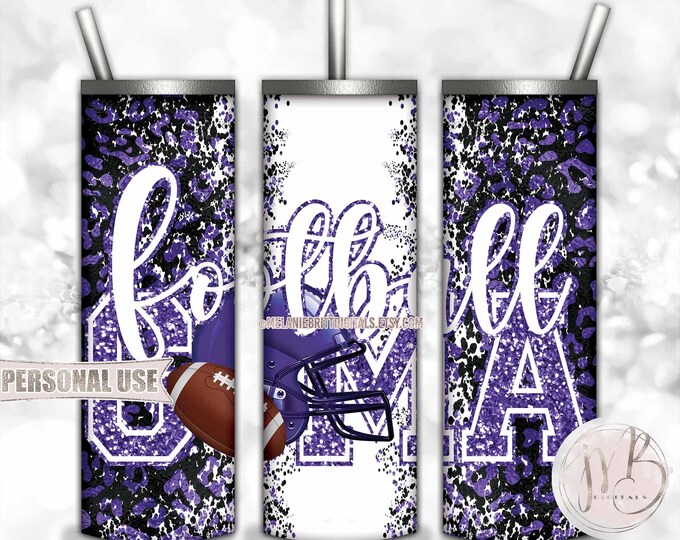 Old Purple Football Grandma 20oz Skinny Tumbler Wrap Sublimation Design • Football Helmet Leopard Print Gma Gift • DIY Print and Press