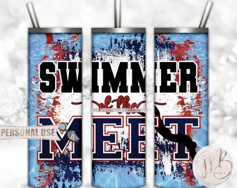 Swimmer Of The Meet 20oz Skinny Tumbler Wrap Sublimation Download • Red and Navy Blue Pool Water Swim Team Gift • DIY Print and Press