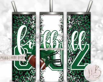 Green Football Cousin 20oz Skinny Tumbler Wrap Sublimation Design • Football Helmet Leopard Print Sports Cuz Gift • DIY Print and Press
