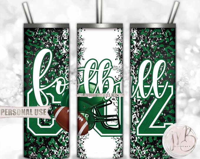Green Football Cousin 20oz Skinny Tumbler Wrap Sublimation Design • Football Helmet Leopard Print Sports Cuz Gift • DIY Print and Press