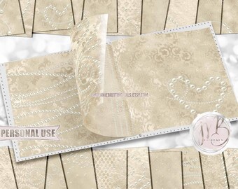 Champagne Pearls Scrapbook Paper Download • Formal Victorian Damask and Shimmering Foil Design • Printable Paper Crafts 20 12x12 JPG & PDF