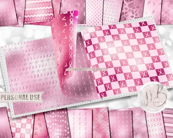 Pink Awareness Embossed Foil Scrapbook Paper Download • Scrapbooking for a Cause Support Squad • Printable Paper Crafts 20 12x12 JPG & PDF