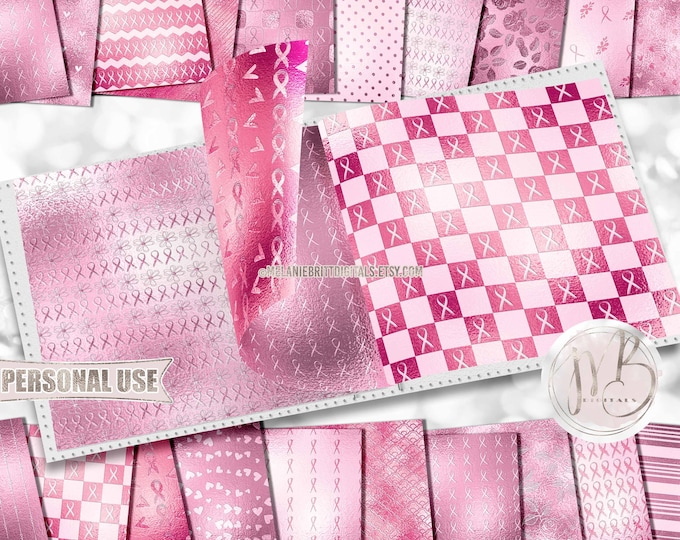 Pink Awareness Embossed Foil Scrapbook Paper Download • Scrapbooking for a Cause Support Squad • DIY Scrapbooking Printable 20 12x12 JPG PDF