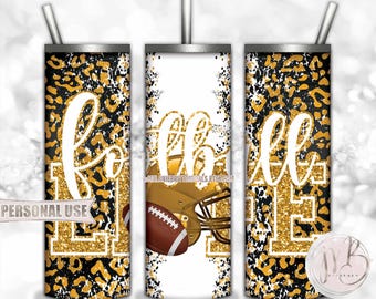 Athletic Gold Football Life 20oz Skinny Tumbler Wrap Sublimation Design • Football Helmet Leopard School Sports Gift • DIY Print & Press