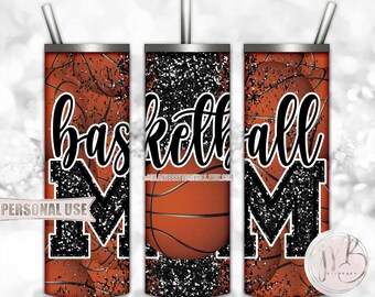 Black Glitter Basketball Mom 20oz Skinny Tumbler Wrap Sublimation Design Download • Basketball Collage Sports Mom Gift • DIY Print and Press