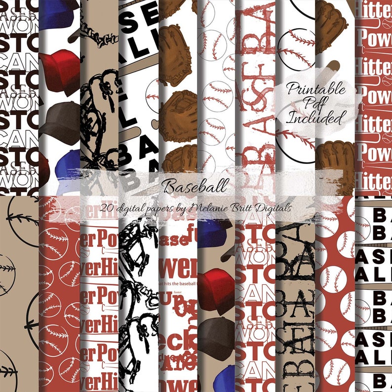 Baseball digital paper Sports pattern paper Scrapbook paper Etsy
