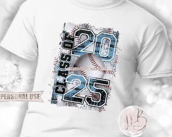 Light Blue Baseball Class of 2025 T-Shirt Sublimation Design • Distressed Baseball Collage Senior Graduate Gift • DIY Print and Press