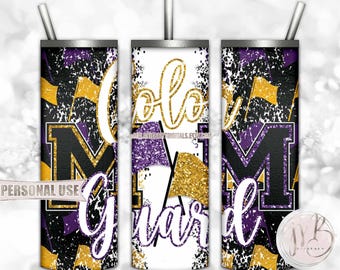 Color Guard Mom 20oz Skinny Tumbler Wrap Sublimation Design Download • Flag Performance Purple and Athletic Gold Glitter • DIY Print & Press
