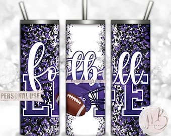Old Purple Football Life 20oz Skinny Tumbler Wrap Sublimation Design • Football Helmet Leopard Print School Sports Gift • DIY Print & Press