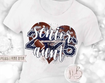 Navy Football Senior 2026 Aunt Heart T-Shirt Sublimation Design • Football Helmet Football Collage Senior Night Aunt Tee • DIY Print & Press