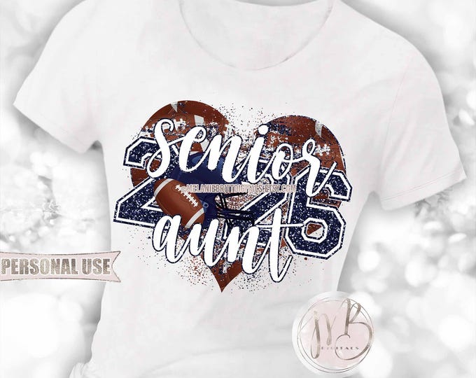 Navy Football Senior 2026 Aunt Heart T-Shirt Sublimation Design • Football Helmet Football Collage Senior Night Aunt Tee • DIY Print & Press