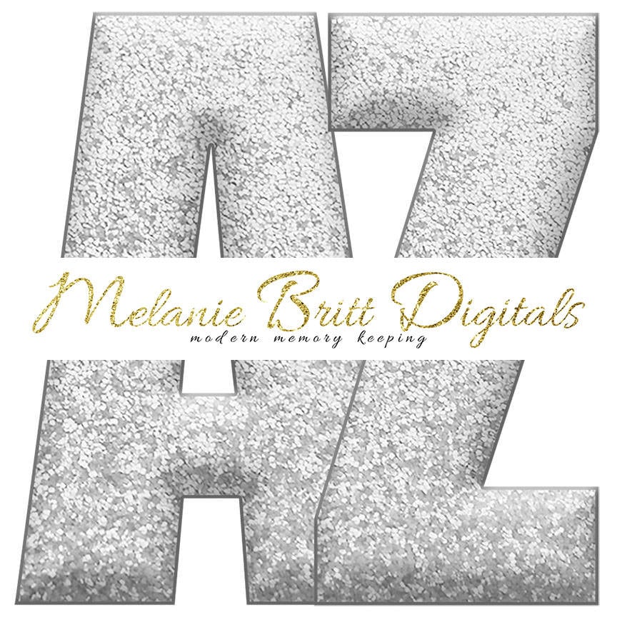 silver glitter alphabet digital alphabet clipart glitter etsy