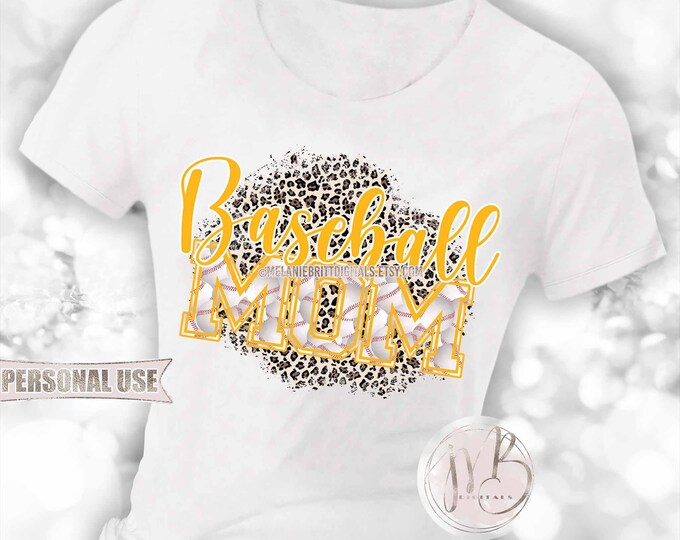Baseball and Leopard Mom T-Shirt Download • Athletic Gold School Colors • Sublimation Print and Press