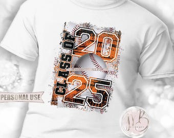 Orange Baseball Class of 2025 T-Shirt Sublimation Design Download • Distressed Baseball Collage Senior Graduate Gift • DIY Print and Press
