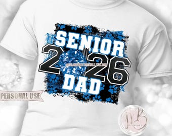 Baby Blue and Black Cheer Senior 2026 Dad T-Shirt Sublimation Design • Paw Prints Pom Pom Megaphone Cheer Dad Gift • DIY Print and Press