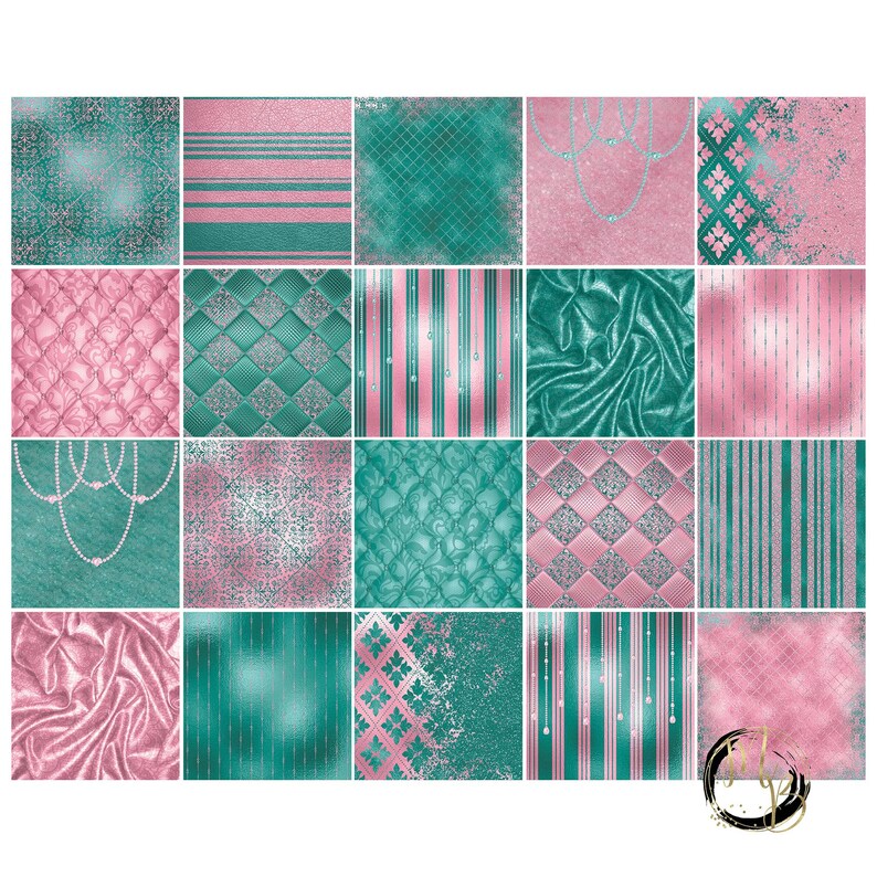 Classy Pink and Seafoam Green Digital Paper Download Etsy