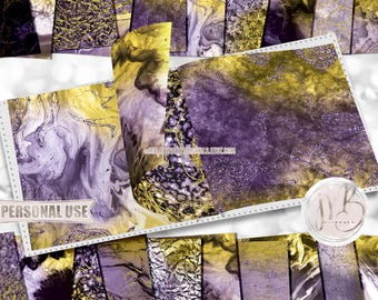 Purple and Yellow Agate and Marble Scrapbook Paper Download • Realistic Geode Stone Vein Design • Printable Paper Crafts 20 12x12 JPG & PDF