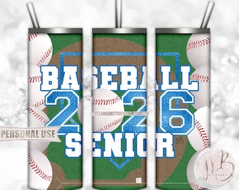 Baby Blue Baseball Senior 2026 20oz Skinny Tumbler Wrap Sublimation Download • Senior Night Baseball Graduate Gift • DIY Print and Press