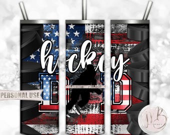 Patriotic Hockey Dad 20oz Skinny Tumbler Wrap Sublimation Design Download • USA Flag Hockey Player Ice Rink Dad Gift • DIY Print & Press