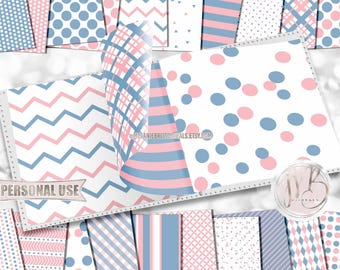Baby Blue and Pink Classic Scrapbook Paper Download • Patterned Geometric Design • Printable Paper Crafts 20 12x12 JPG & PDF