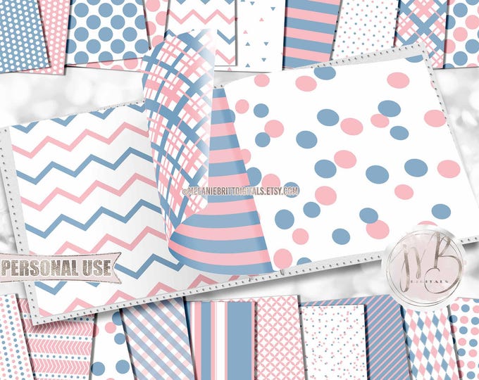 Baby Blue and Pink Classic Scrapbook Paper Download • Patterned Geometric Design • Printable Paper Crafts 20 12x12 JPG & PDF