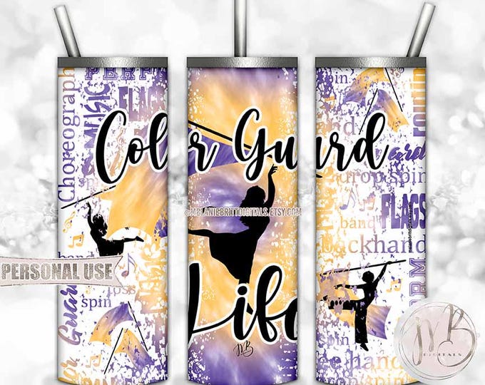 Purple and Athletic Gold Tie Dye Color Guard Life Tumbler Wrap Download • Flag Performance Typography • Sublimation Print and Press #1