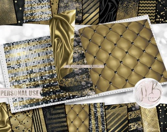 Black and Gold Luxury Scrapbook Paper Download • Luxurious Design Glitter Sparkles Foil Shimmer • Printable Paper Crafts 20 12x12 JPG & PDF