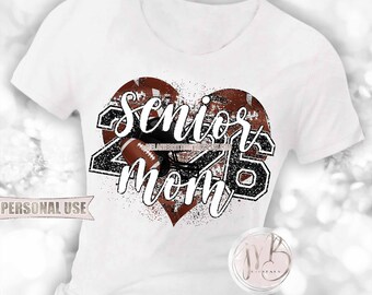 Black Football Senior 2026 Mom Heart T-Shirt Sublimation Design • Football Helmet Football Collage Senior Night Mom Tee • DIY Print & Press