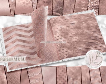 Blush Pink Luxe Scrapbook Paper Download • Unique Shimmering Metallic Foil Design • DIY Printable Paper Crafts 20 12x12 JPG & PDF
