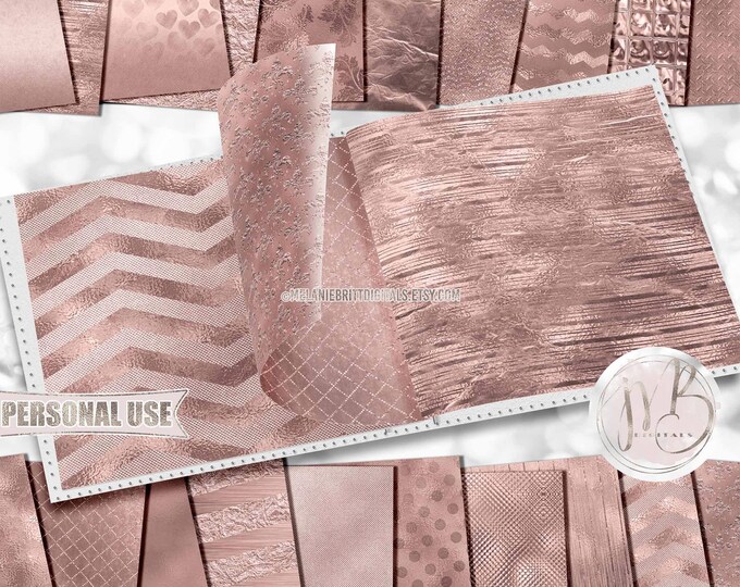 Blush Pink Luxe Scrapbook Paper Download • Unique Shimmering Metallic Foil Design • DIY Printable Paper Crafts 20 12x12 JPG & PDF