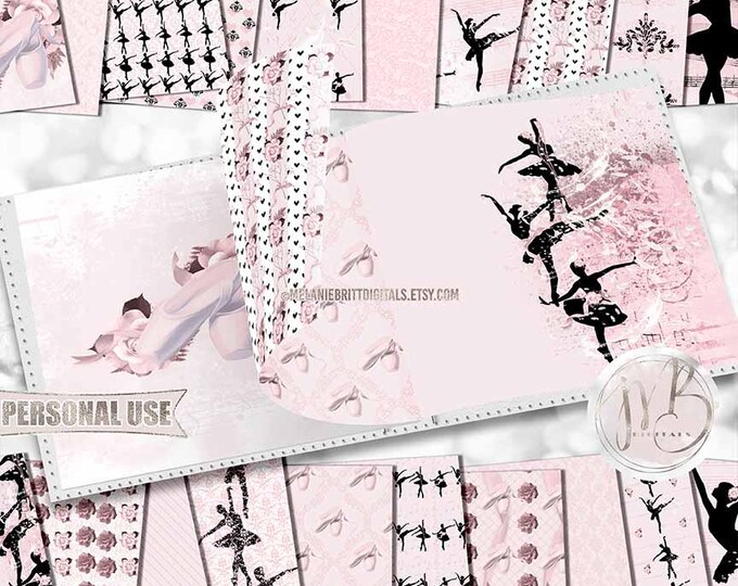 Pink Ballet Scrapbook Paper Download • Ballerina Silhouettes Pointe Shoes Dance Recital • Scrapbooking Printable