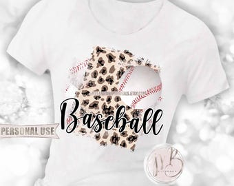 Baseball T-Shirt Sublimation Design Download • Distressed Collage Classic Leopard Print Sports Tee Baseball Shirt Gift • DIY Print and Press